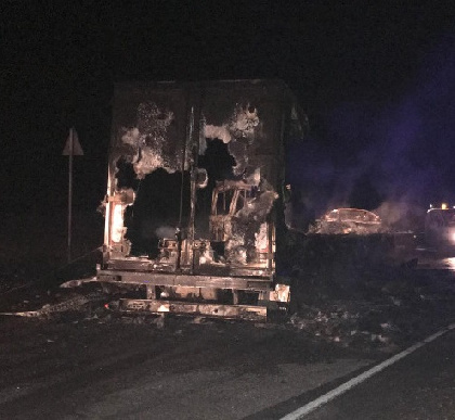 ДТП на дороге Полазна-Чусовой: два сгоревших автомобиля, двое погибших, двое пострадавших